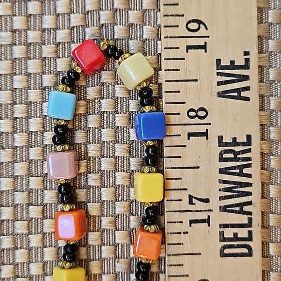 Vintage Czech Harlequin Multi-Colored Glass Cube Necklace 1930's. 38" - Picture 5 of 6
